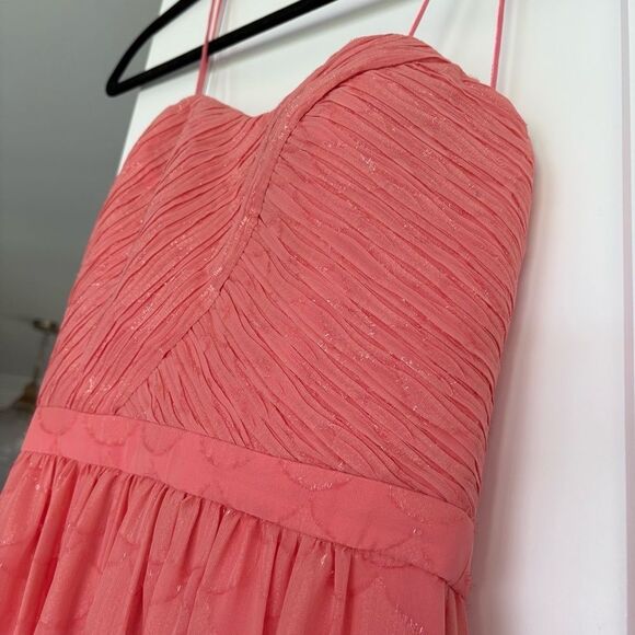 ERIN Fetherston Maxi Dress 0 Coral Pink Sweetheart Spaghetti Strap Ruched New - Picture 5 of 10
